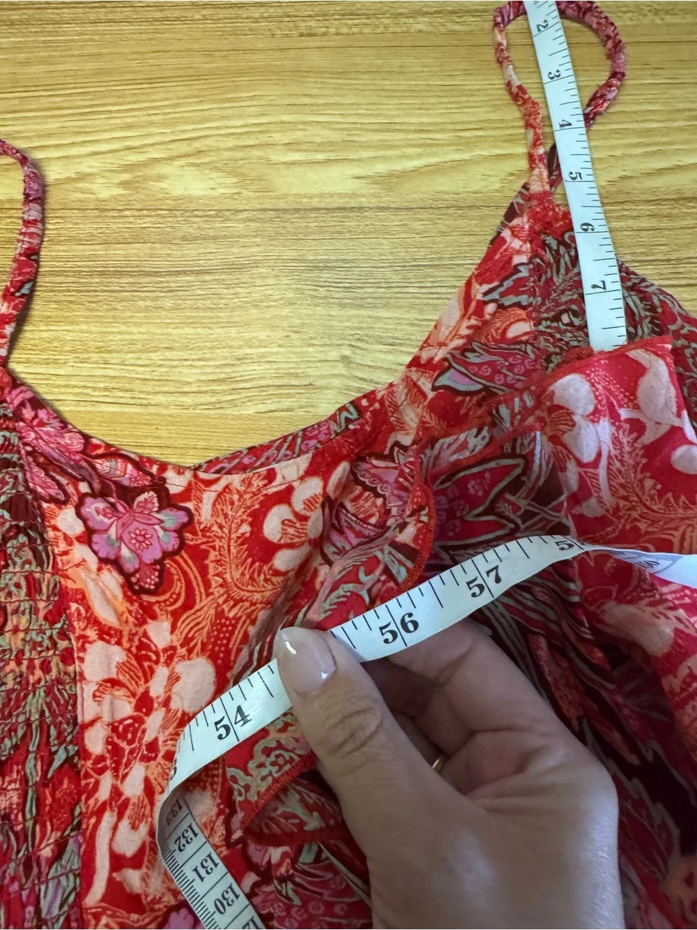 Free People Forever Yours Smocked Slip Dress Red Floral Asymmetrical Resort XS